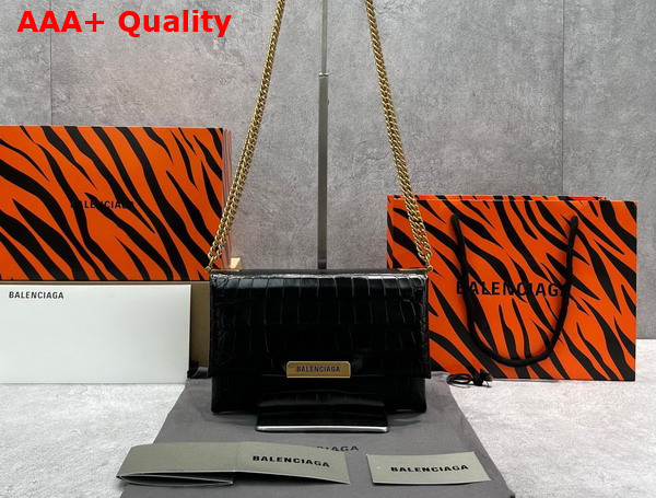 Balenciaga Triplet Small Bag in Black Extra Supple Shiny Crocodile Embossed Calfskin Aged Gold Hardware Replica