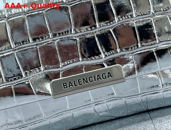 Balenciaga Triplet Small Bag in Silver Metallized Shiny Crocodile Embossed Calfskin Aged Gold Hardware Replica