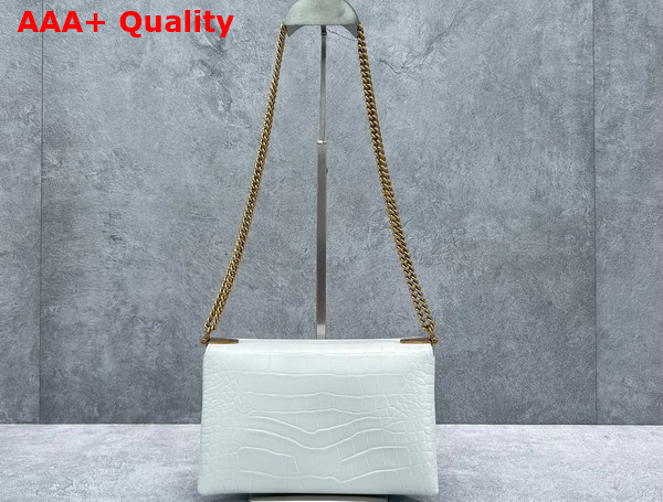 Balenciaga Triplet Small Bag in White Extra Supple Shiny Crocodile Embossed Calfskin Aged Gold Hardware Replica