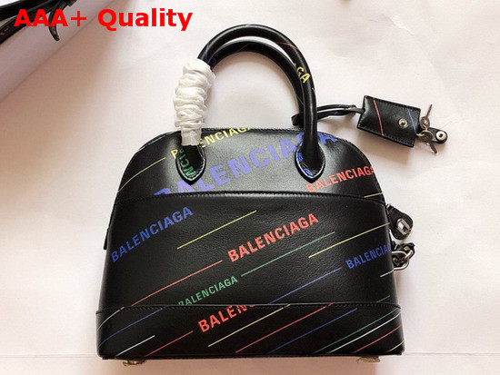 Balenciaga Ville Top Handle S Allover Printed Balenciaga Logo Black and Multicolor Replica