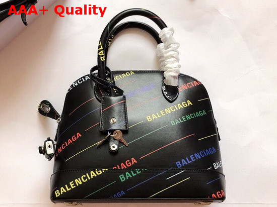 Balenciaga Ville Top Handle S Allover Printed Balenciaga Logo Black and Multicolor Replica