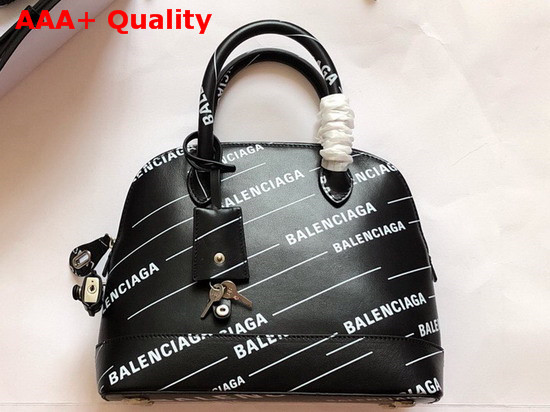 Balenciaga Ville Top Handle S Allover Printed Balenciaga Logo Black and White Replica