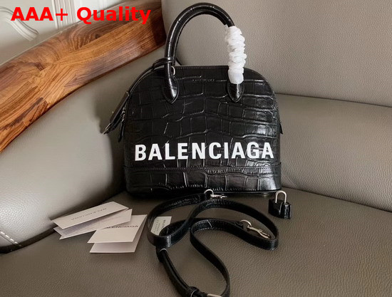 Balenciaga Ville Top Handle S Black Crocodile Embossed Leather Replica