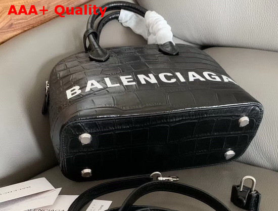 Balenciaga Ville Top Handle S Black Crocodile Embossed Leather Replica