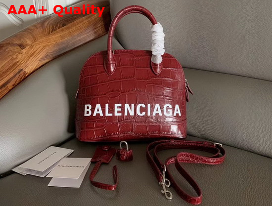 Balenciaga Ville Top Handle S Red Crocodile Embossed Leather Replica