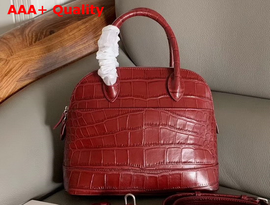 Balenciaga Ville Top Handle S Red Crocodile Embossed Leather Replica