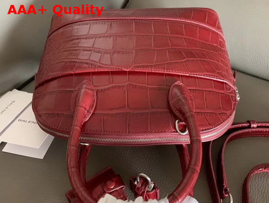 Balenciaga Ville Top Handle S Red Crocodile Embossed Leather Replica