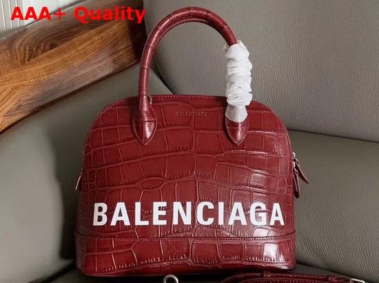 Balenciaga Ville Top Handle S Red Crocodile Embossed Leather Replica