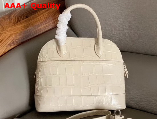 Balenciaga Ville Top Handle S White Crocodile Embossed Leather Replica