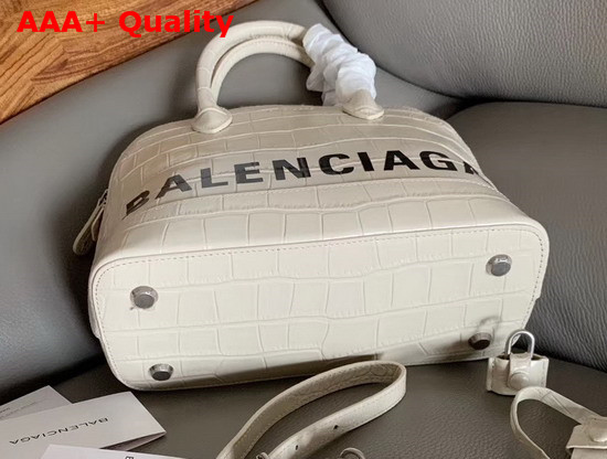 Balenciaga Ville Top Handle S White Crocodile Embossed Leather Replica