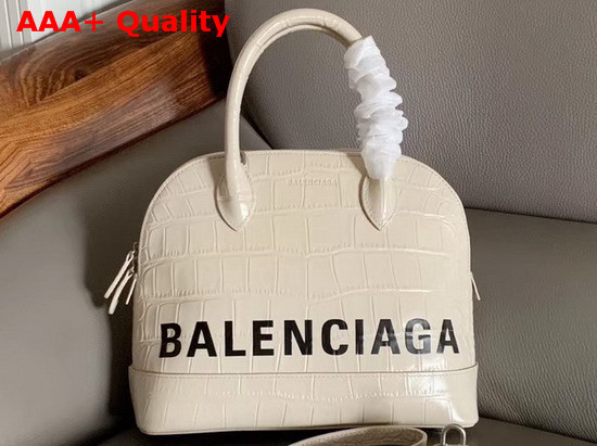 Balenciaga Ville Top Handle S White Crocodile Embossed Leather Replica