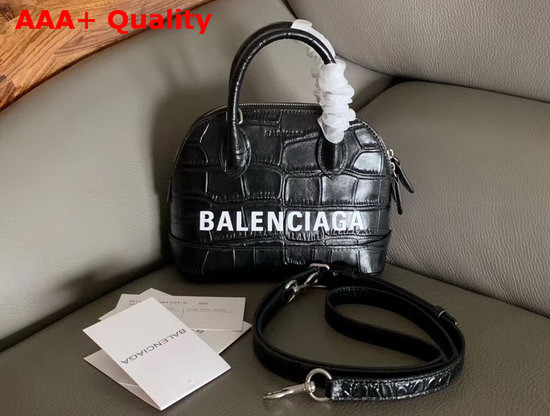 Balenciaga Ville Top Handle XXS Black Crocodile Embossed Leather Replica