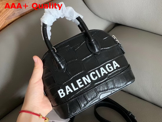 Balenciaga Ville Top Handle XXS Black Crocodile Embossed Leather Replica