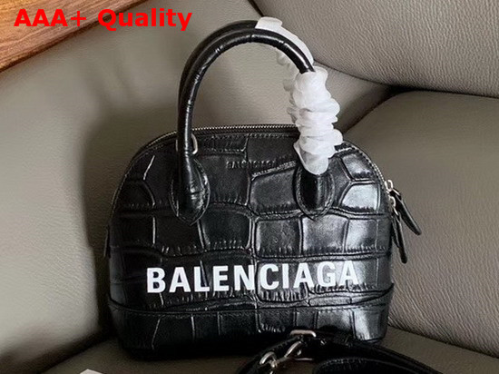 Balenciaga Ville Top Handle XXS Black Crocodile Embossed Leather Replica