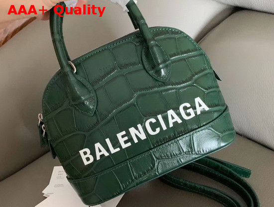 Balenciaga Ville Top Handle XXS Green Crocodile Embossed Leather Replica