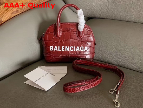 Balenciaga Ville Top Handle XXS Red Crocodile Embossed Leather Replica