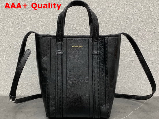 Balenciaga Womens Barbes Small North South Shopper Bag in Black Striped Patchwork Arena Lambskin Replica