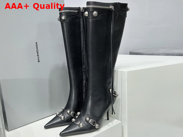 Balenciaga Womens Cagole 90mm Boot in Black Arena Lambskin Replica