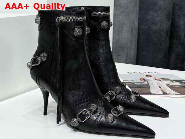 Balenciaga Womens Cagole Ankle Boot in Black Arena Lambskin Replica