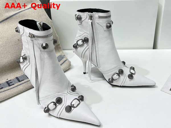 Balenciaga Womens Cagole Ankle Boot in Optic White Arena Lambskin Replica