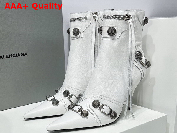 Balenciaga Womens Cagole Ankle Boot in Optic White Arena Lambskin Replica