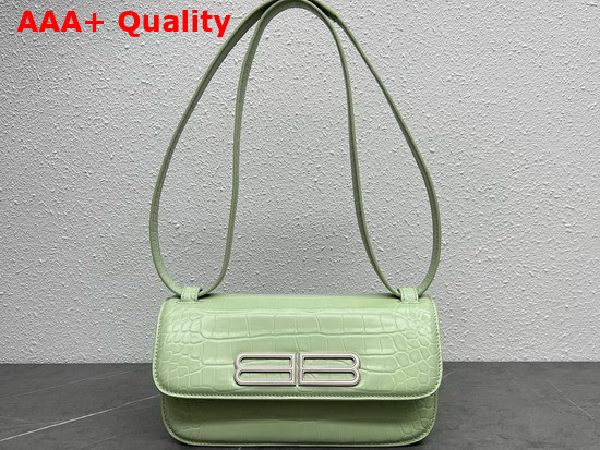 Balenciaga Womens Gossip Small Bag in Extra Supple Crocodile Embossed Calfskin in Light Green Replica