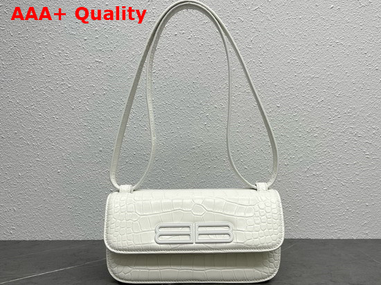 Balenciaga Womens Gossip Small Bag in Extra Supple Crocodile Embossed Calfskin in White Replica