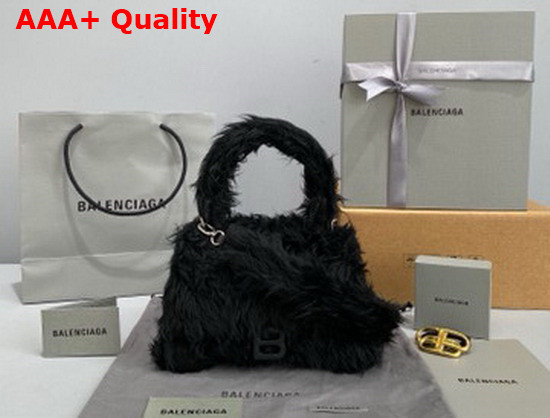 Balenciaga Womens Hourglasses Small Top Handle Bag in Black Fake Shearling Replica