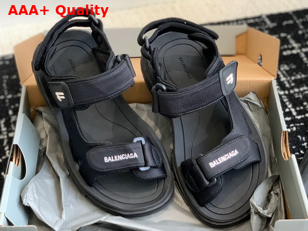 Balenciaga Womens Tourist Sandal in Black Technical Material Replica