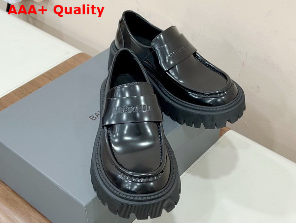 Balenciaga Womens Tractor Loafer in Black Smooth Calfskin Replica