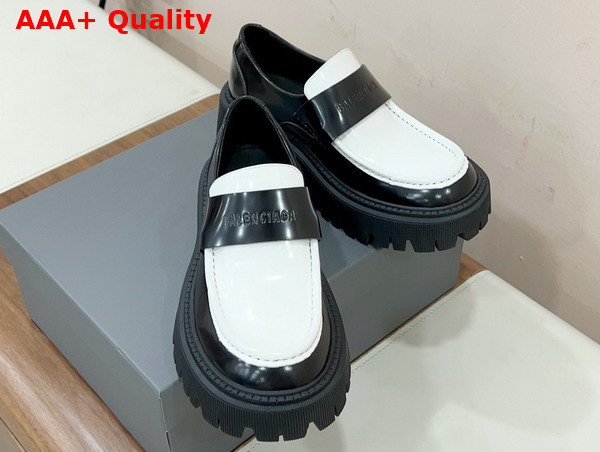 Balenciaga Womens Tractor Loafer in Black and White Smooth Calfskin Replica