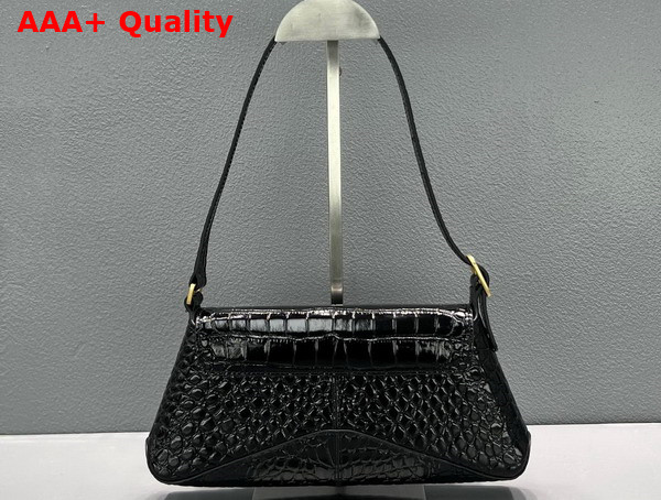 Balenciaga XX Small Flap Bag in Black Shiny Super Supple Crocodile Embossed Calfskin Aged Gold Hardware Replica