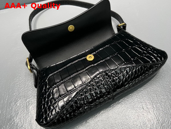 Balenciaga XX Small Flap Bag in Black Shiny Super Supple Crocodile Embossed Calfskin Aged Gold Hardware Replica