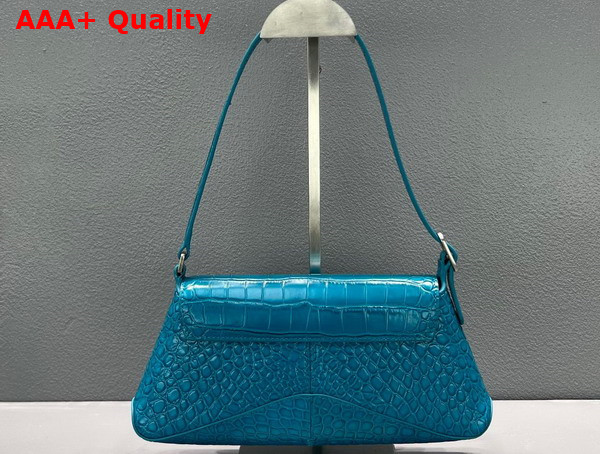 Balenciaga XX Small Flap Bag in Blue Shiny Super Supple Crocodile Embossed Calfskin Aged Silver Hardware Replica