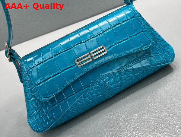 Balenciaga XX Small Flap Bag in Blue Shiny Super Supple Crocodile Embossed Calfskin Aged Silver Hardware Replica