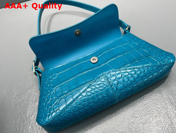 Balenciaga XX Small Flap Bag in Blue Shiny Super Supple Crocodile Embossed Calfskin Aged Silver Hardware Replica