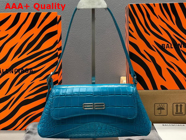 Balenciaga XX Small Flap Bag in Blue Shiny Super Supple Crocodile Embossed Calfskin Aged Silver Hardware Replica