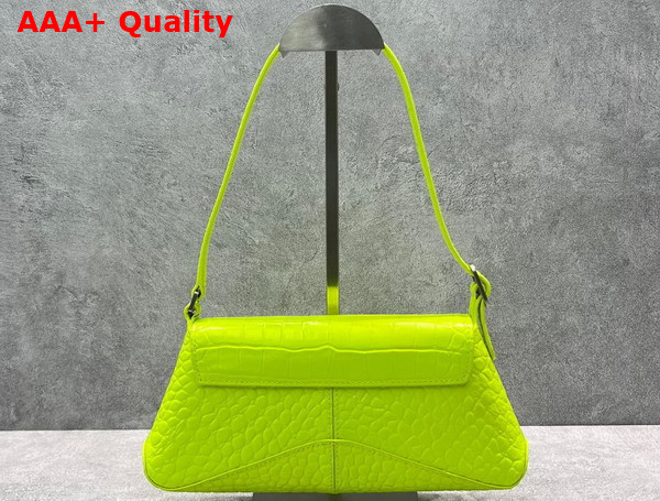 Balenciaga XX Small Flap Bag in Neon Yellow Shiny Supple Crocodile Embossed Calfskin with Aged Silver Hardware Replica