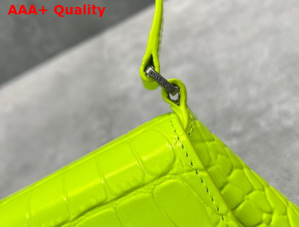 Balenciaga XX Small Flap Bag in Neon Yellow Shiny Supple Crocodile Embossed Calfskin with Aged Silver Hardware Replica