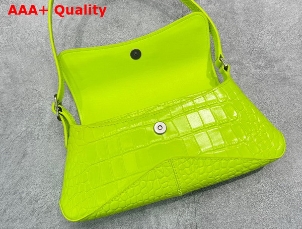 Balenciaga XX Small Flap Bag in Neon Yellow Shiny Supple Crocodile Embossed Calfskin with Aged Silver Hardware Replica