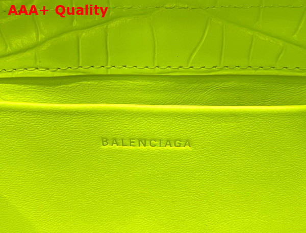 Balenciaga XX Small Flap Bag in Neon Yellow Shiny Supple Crocodile Embossed Calfskin with Aged Silver Hardware Replica