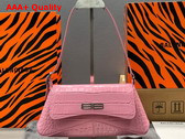 Balenciaga XX Small Flap Bag in Pink Shiny Supple Crocodile Embossed Calfskin with Aged Silver Hardware Replica