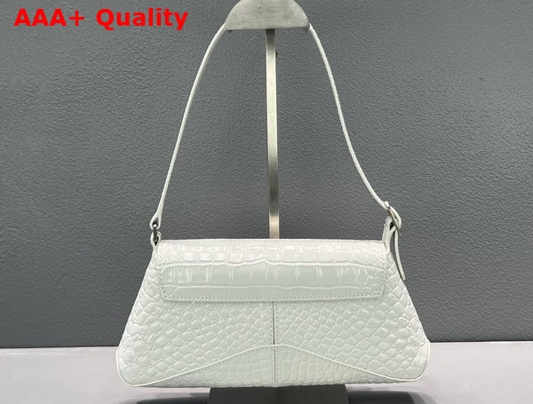 Balenciaga XX Small Flap Bag in White Shiny Super Supple Crocodile Embossed Calfskin with Aged Silver Hardware Replica