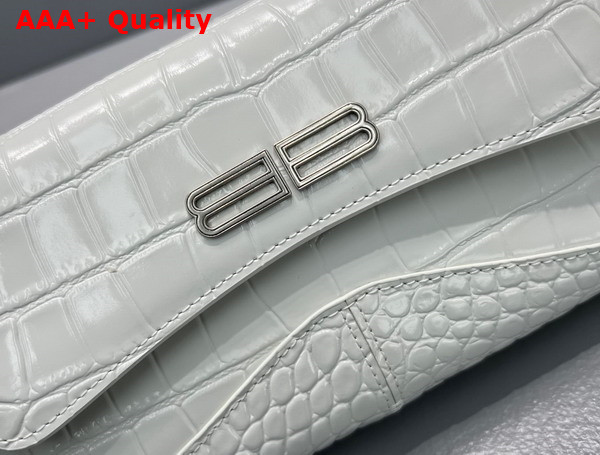 Balenciaga XX Small Flap Bag in White Shiny Super Supple Crocodile Embossed Calfskin with Aged Silver Hardware Replica