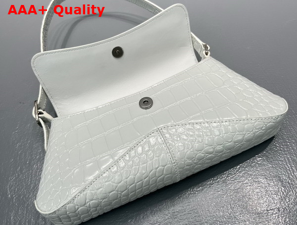 Balenciaga XX Small Flap Bag in White Shiny Super Supple Crocodile Embossed Calfskin with Aged Silver Hardware Replica