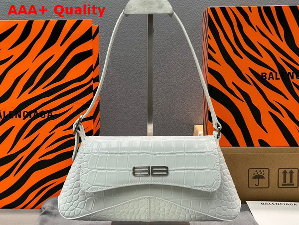 Balenciaga XX Small Flap Bag in White Shiny Super Supple Crocodile Embossed Calfskin with Aged Silver Hardware Replica