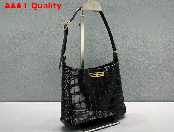 Balenciaga XX Small Hobo Bag in Black Super Supple Crocodile Embossed Calfskin Aged Gold Hardware Replica