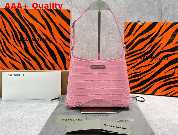 Balenciaga XX Small Hobo Bag in Pink Super Supple Crocodile Embossed Calfskin Aged Silver Hardware Replica