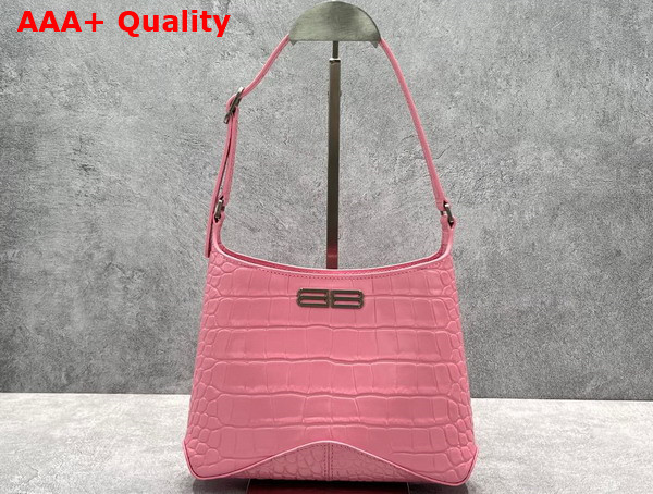 Balenciaga XX Small Hobo Bag in Pink Super Supple Crocodile Embossed Calfskin Aged Silver Hardware Replica