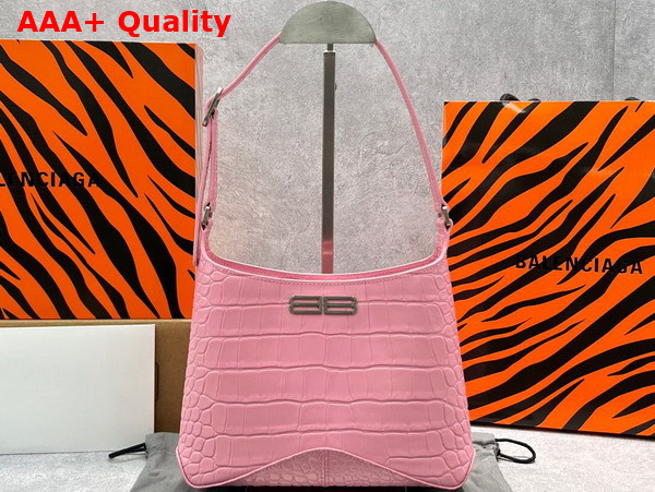 Balenciaga XX Small Hobo Bag in Pink Super Supple Crocodile Embossed Calfskin Aged Silver Hardware Replica